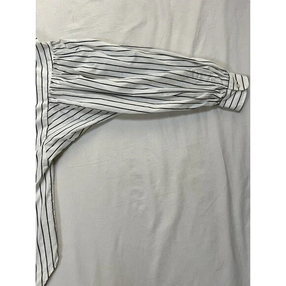 Ralph Lauren Black Label Collarless Tunic Striped Blouse Puffy Sleeves | Size 10 - Picture 11 of 15